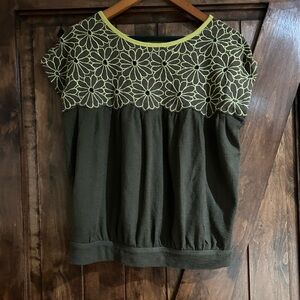 Free People Olive Green Floral Blouse
